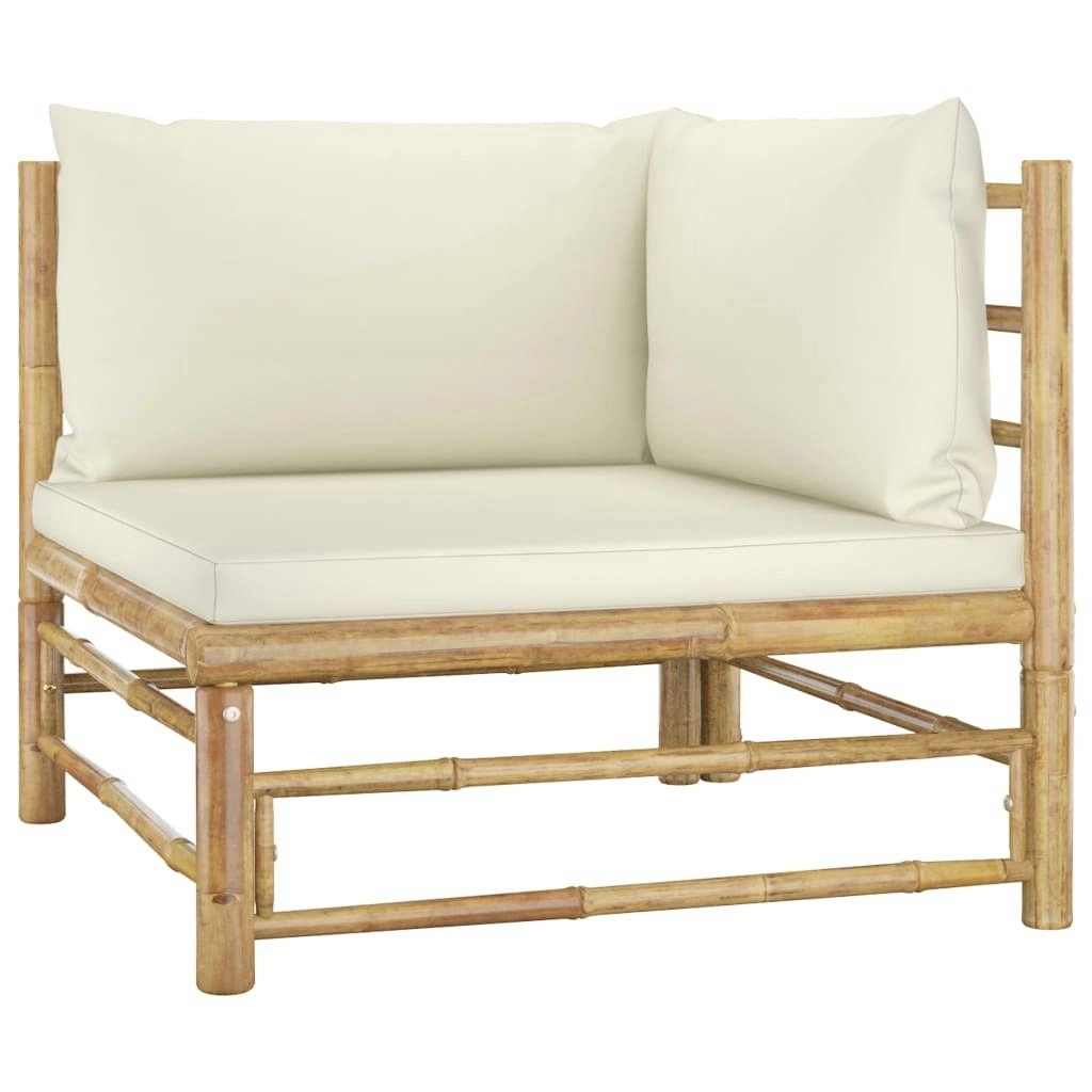 Garden Corner Sofa with Cream White Cushions Bamboo 313145