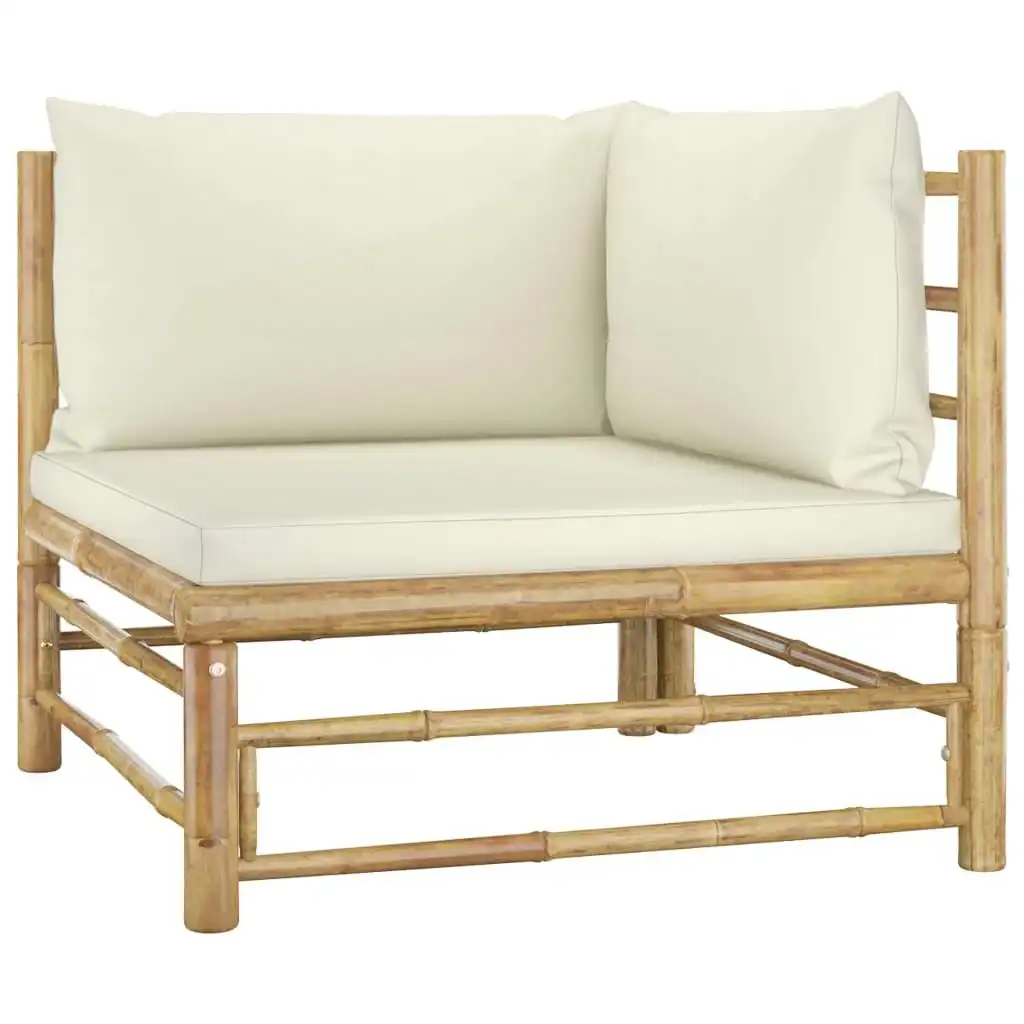 Garden Corner Sofa with Cream White Cushions Bamboo 313145