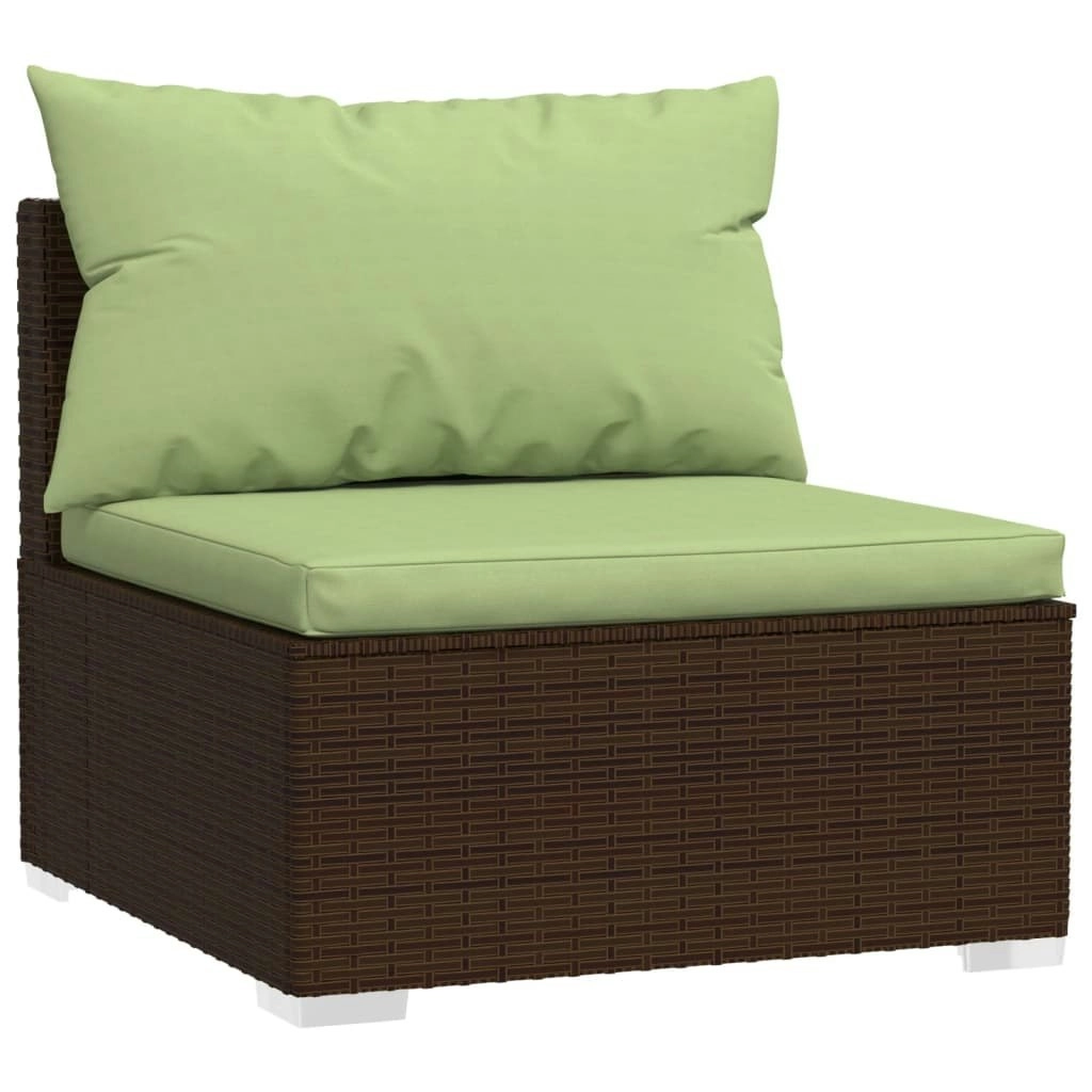 Garden Middle Sofa with Cushions Brown Poly Rattan 317559