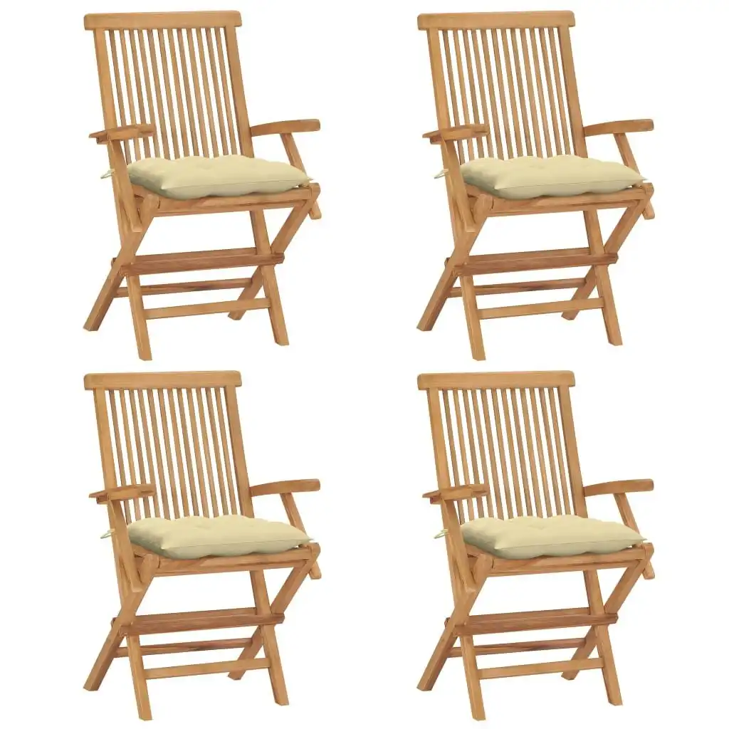 Garden Chairs with Cream White Cushions 4 pcs Solid Teak Wood 3065634