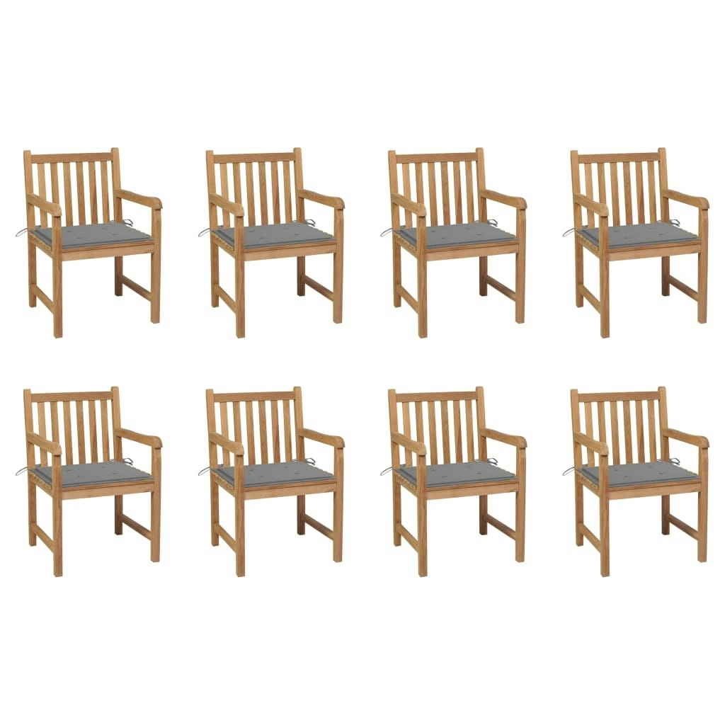 Garden Chairs 8 pcs with Grey Cushions Solid Teak Wood 3073059