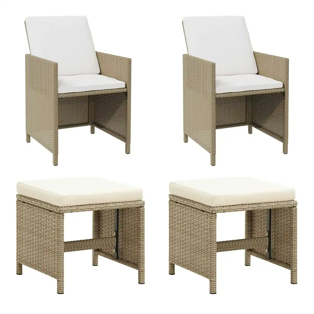 Garden Chairs with Stools 2 pcs Poly Rattan Beige 316781