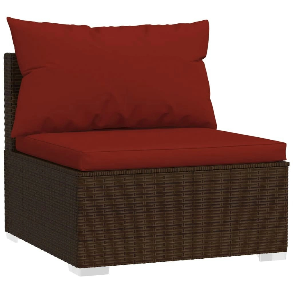 Garden Middle Sofa with Cushions Brown Poly Rattan 317548