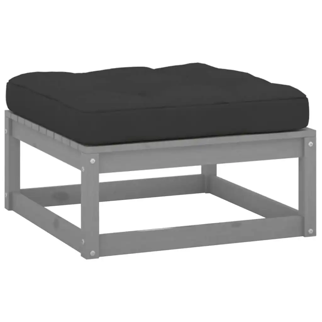 Garden Footstool with Cushion Grey Solid Pinewood 805727