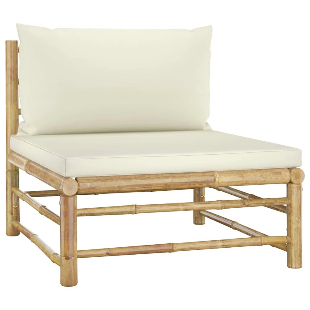 Garden Middle Sofa with Cream White Cushions Bamboo 313146