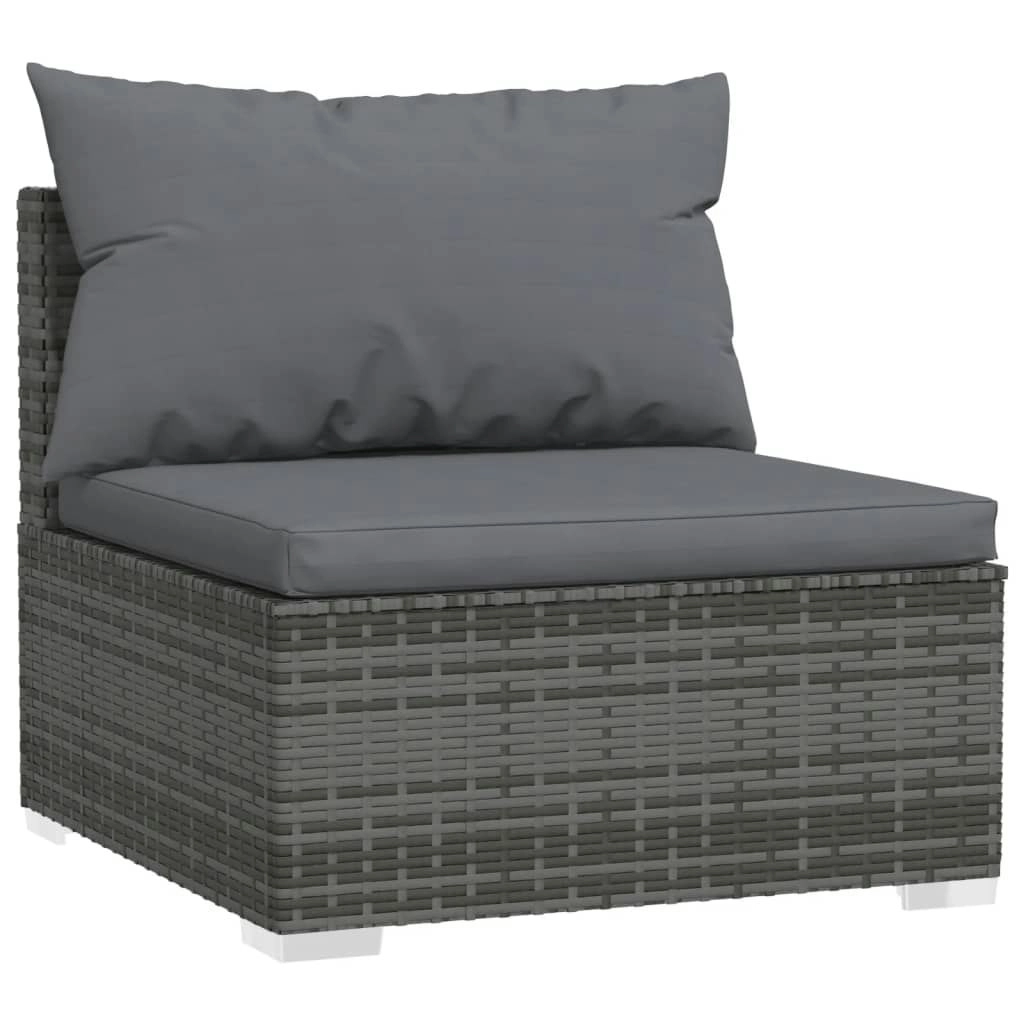 Garden Middle Sofa with Cushions Grey Poly Rattan 317515