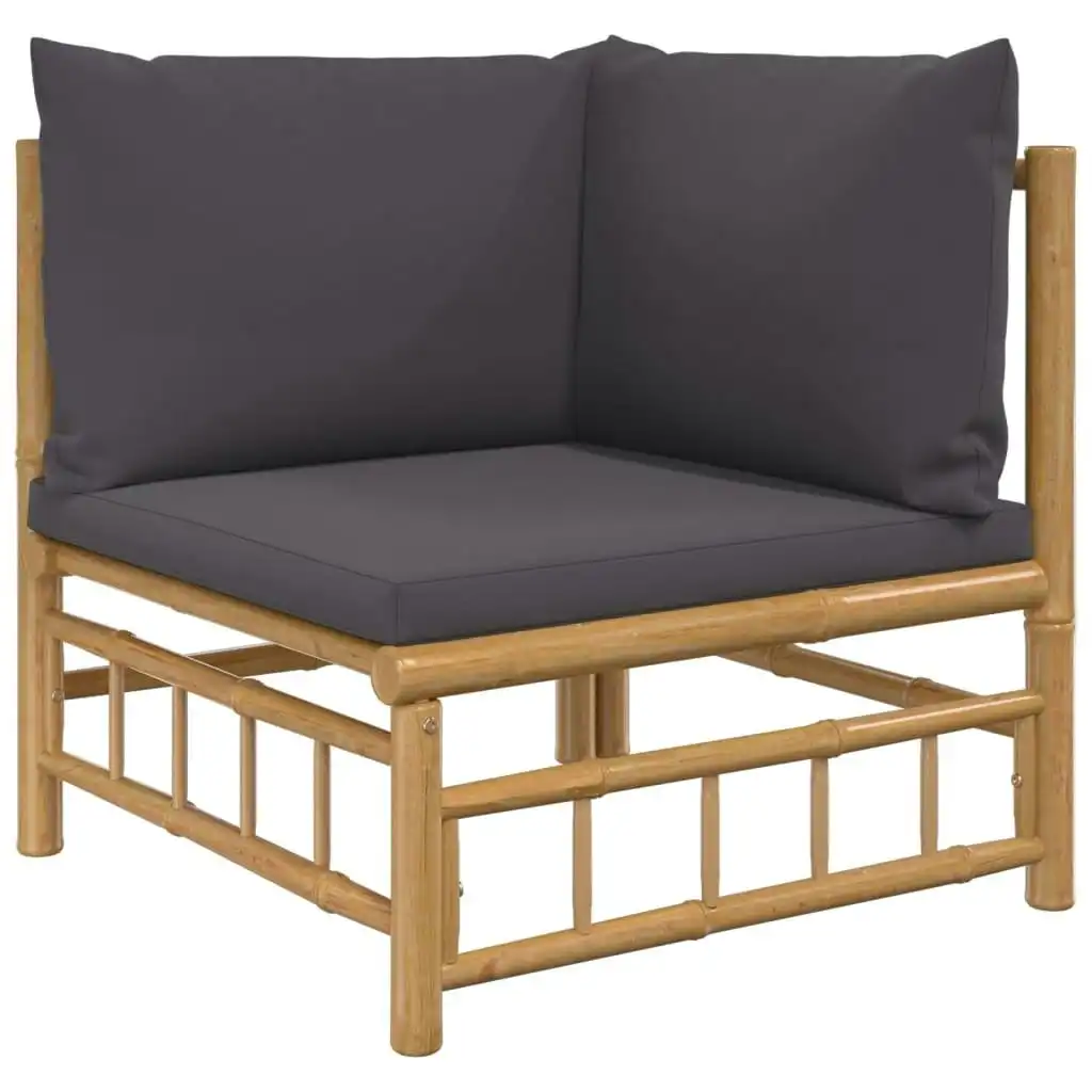 Garden Corner Sofa with Dark Grey Cushions Bamboo 362308