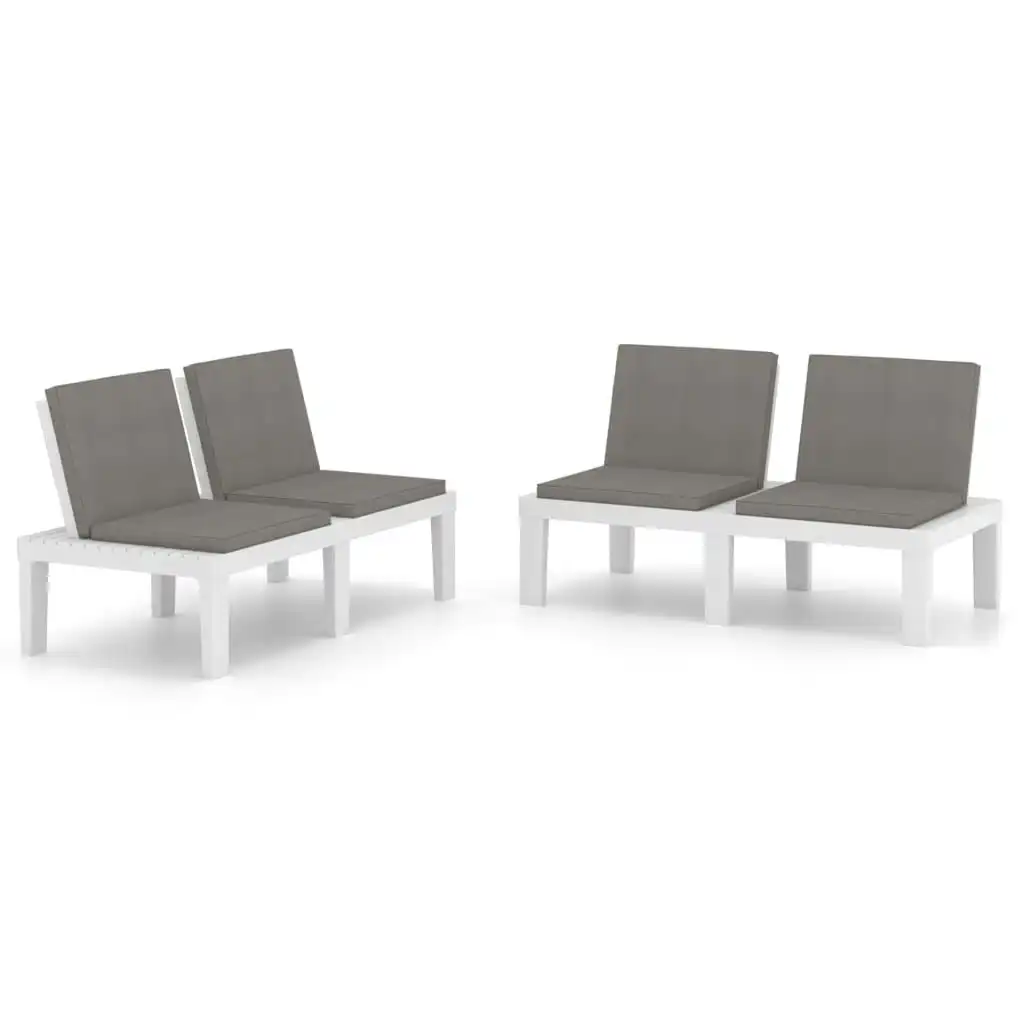 Garden Lounge Benches with Cushions 2 pcs Plastic White 3059825