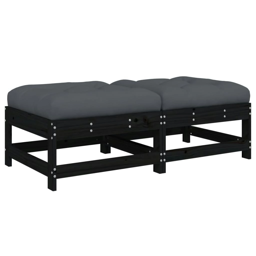 Garden Footstools with Cushions 2pcs Black Solid Wood Pine 825587