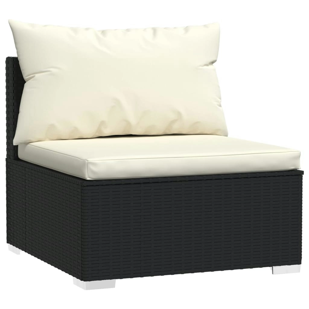 Garden Middle Sofa with Cushions Black Poly Rattan 317493