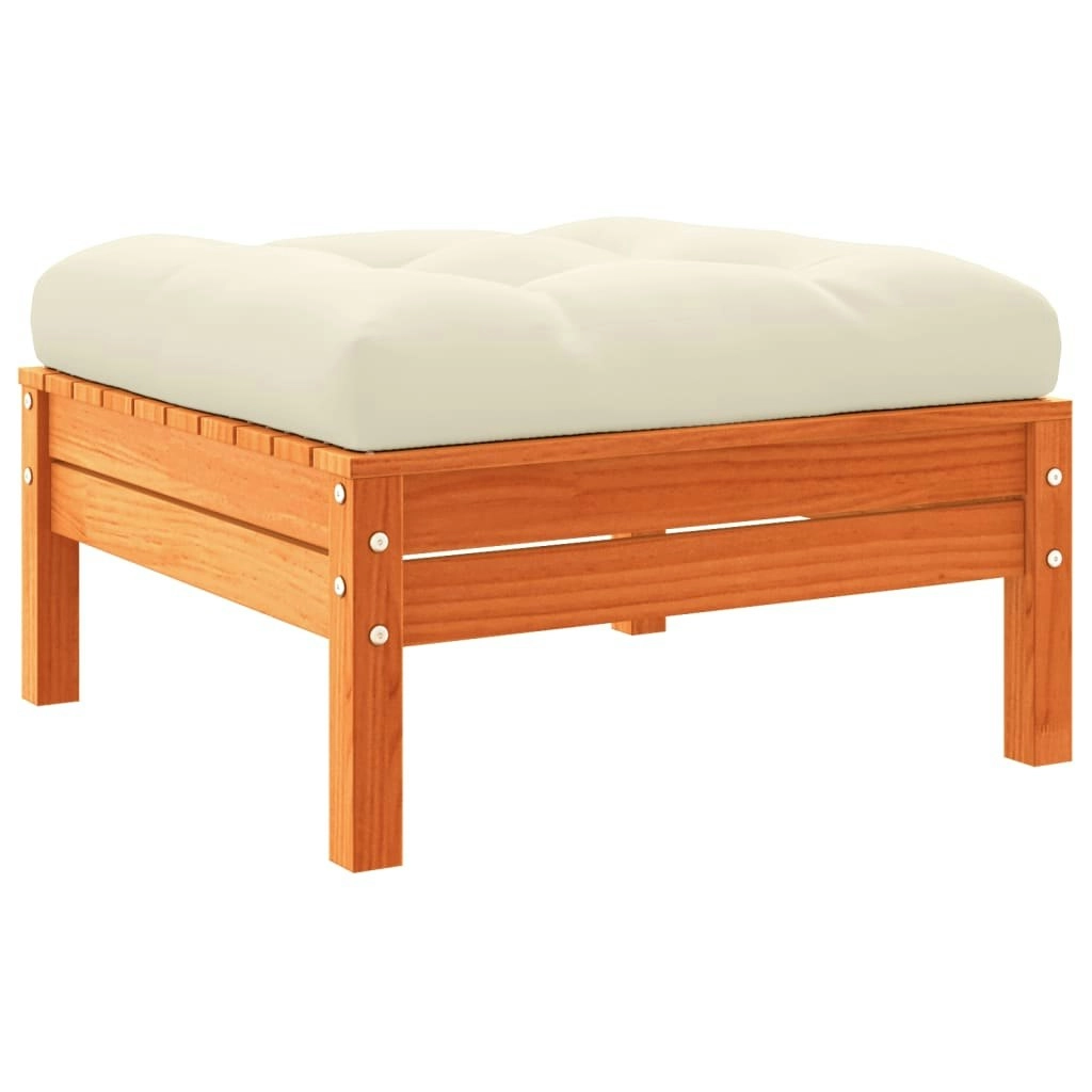 Garden Footstool with Cushion Wax Brown Solid Wood Pine 838166