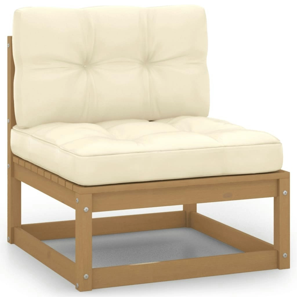 Garden Middle Sofa with Cream Cushions Solid Pinewood 805723