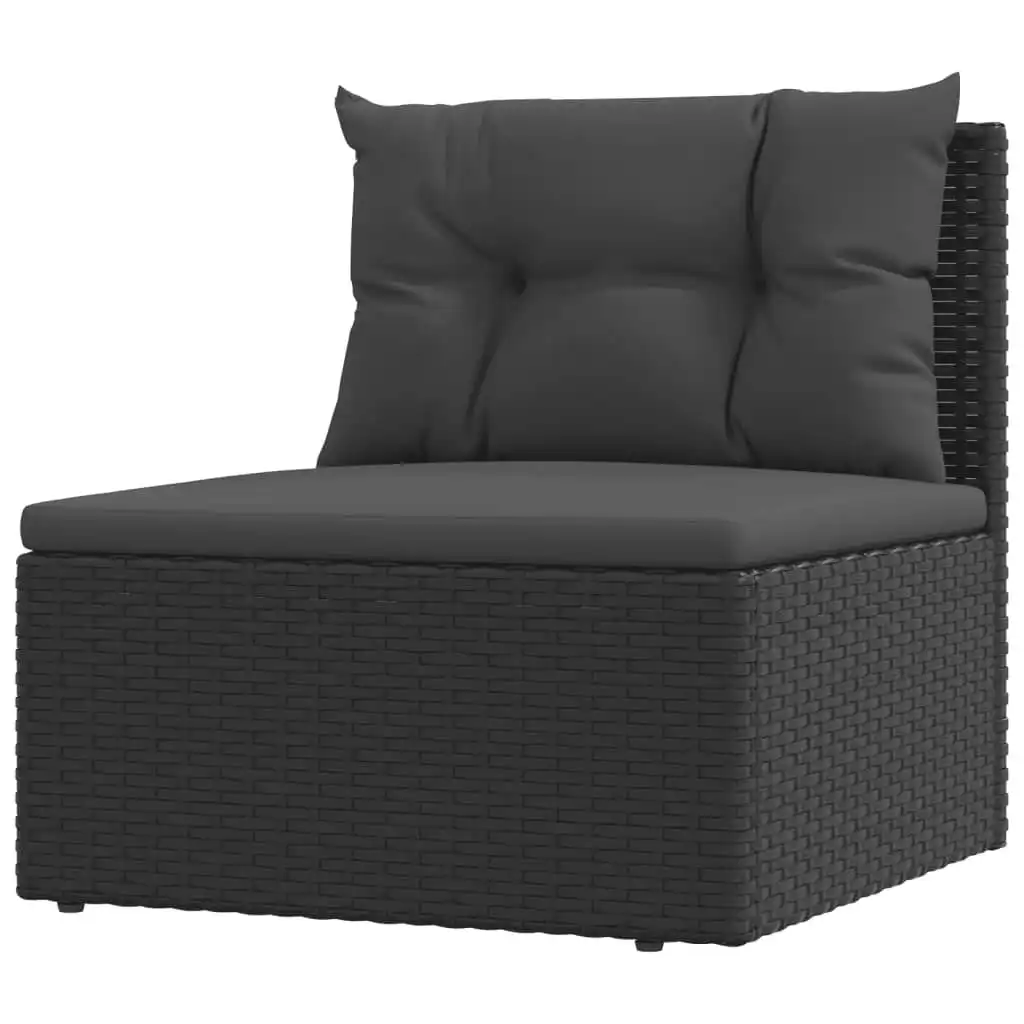 Garden Middle Sofa with Cushions Black Poly Rattan 319588