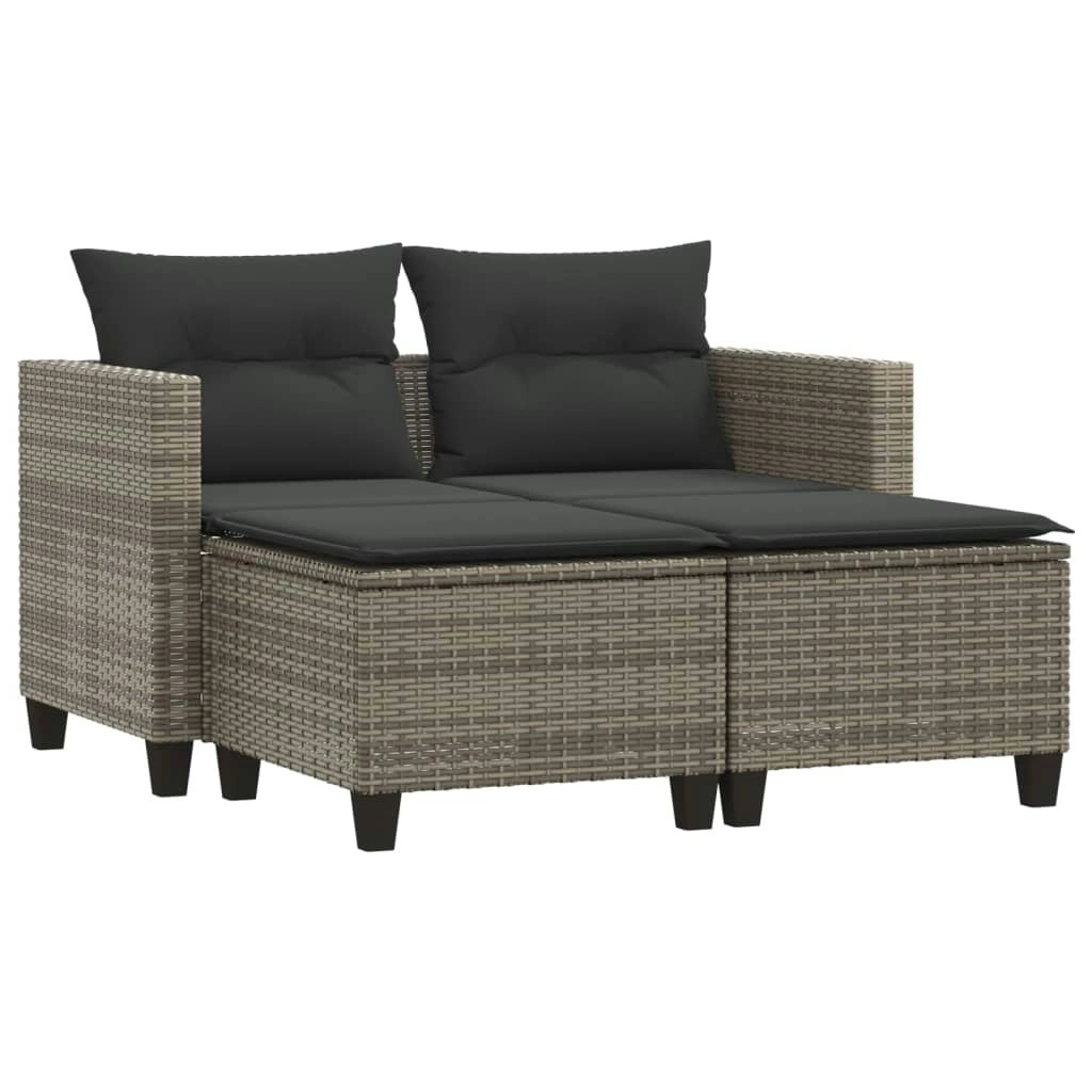 Garden Sofa 2-Seater with Stools Grey Poly Rattan 365793