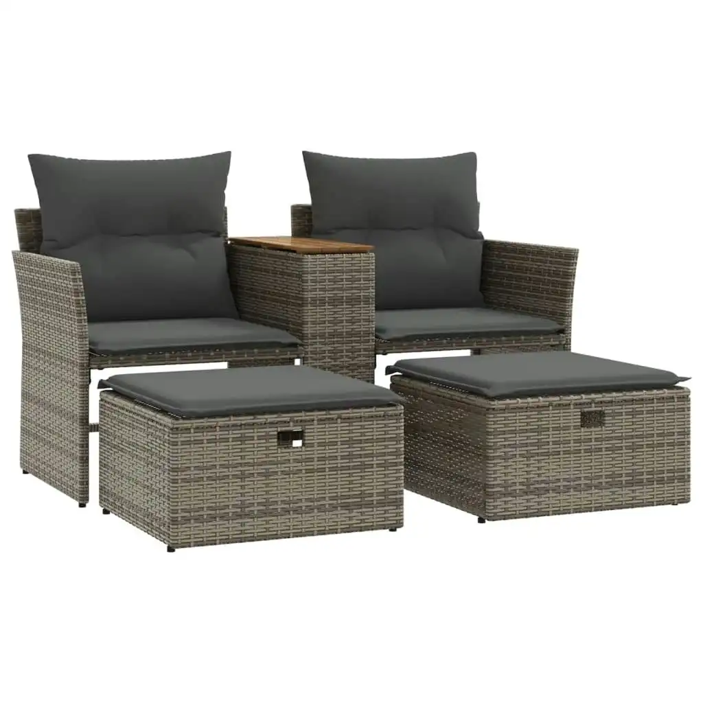 Garden Sofa 2-Seater with Stools Grey Poly Rattan 365804