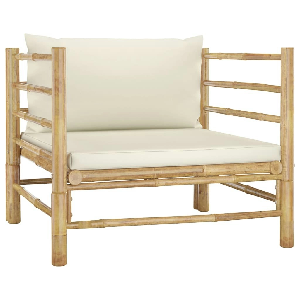 Garden Sofa with Cream White Cushions Bamboo 313148