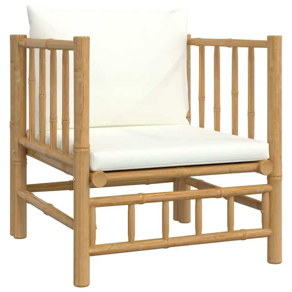 Garden Sofa with Cream White Cushions Bamboo 362303