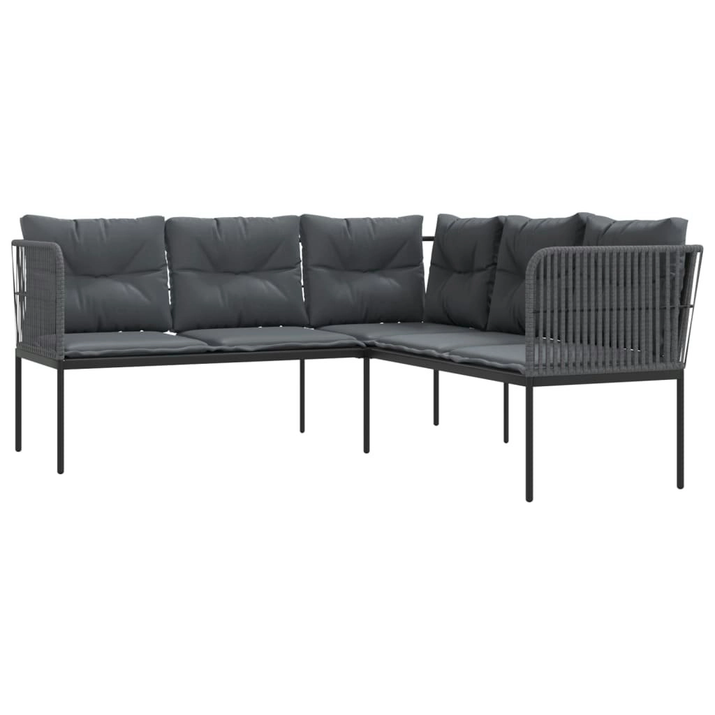 Garden Sofa with Cushions L-shaped Black Steel and Textilene 4008111