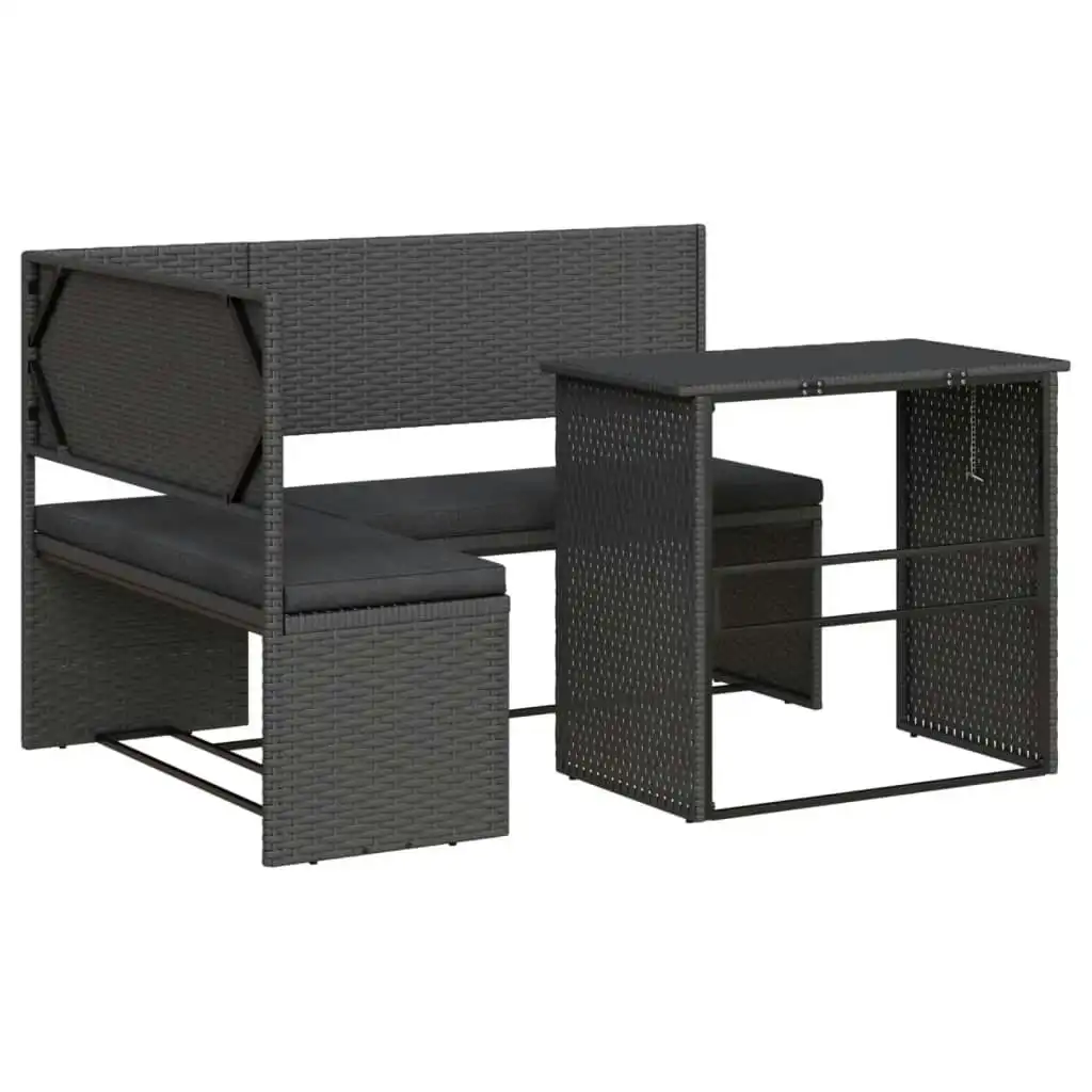 Garden Sofa with Table and Cushions L-Shaped Black Poly Rattan 362347