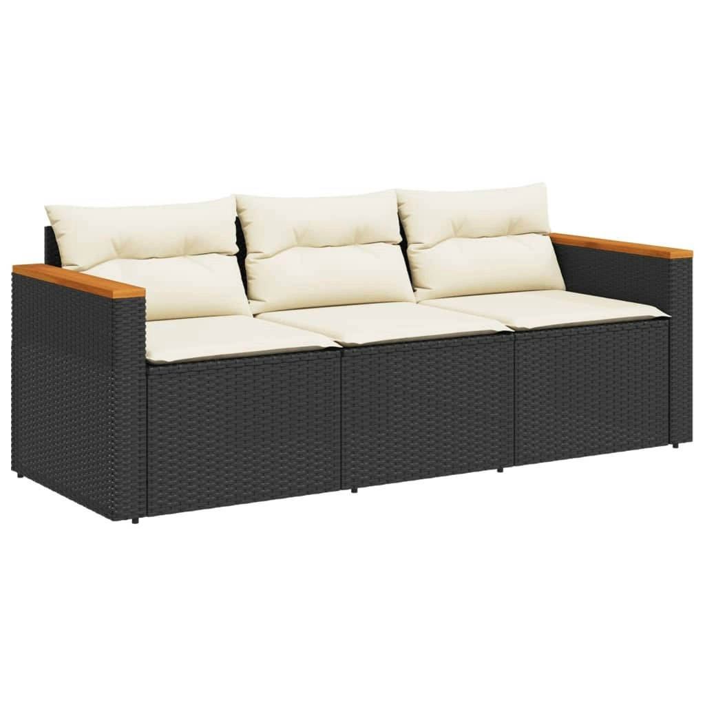 Garden Sofa with Cushions 3-Seater Black Poly Rattan 365829