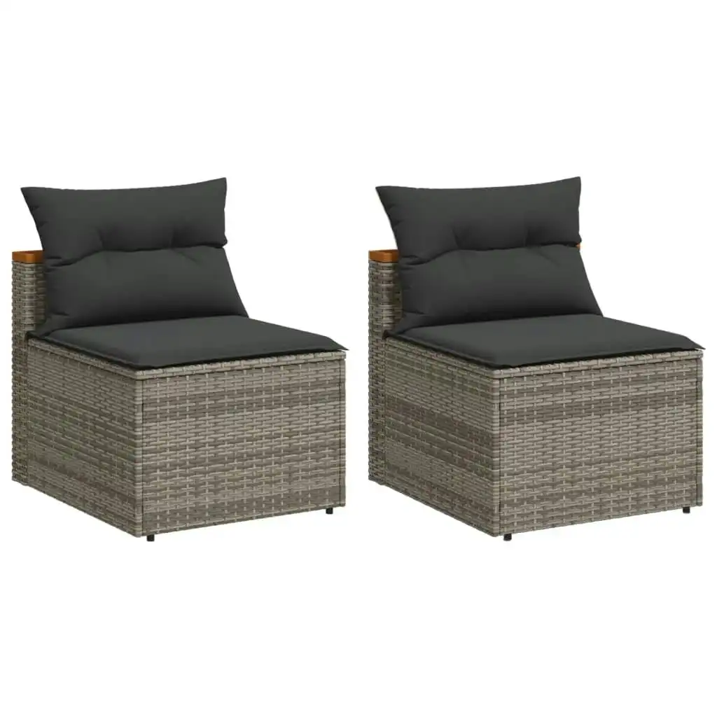 Garden Sofas Armless with Cushions 2 pcs Grey Poly Rattan 365833