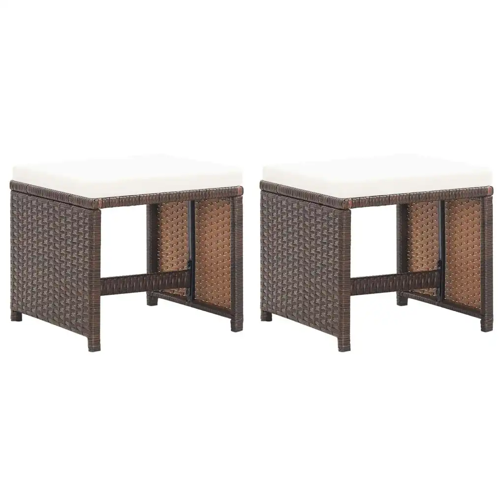 Garden Stools 2 pcs with Cushions Poly Rattan Brown 46417