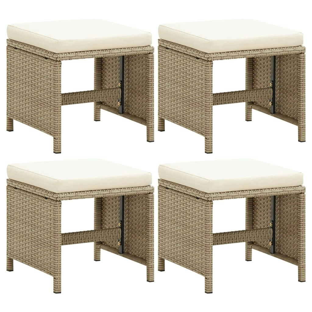 Garden Stools 4 pcs with Cushions Poly Rattan Beige 316779