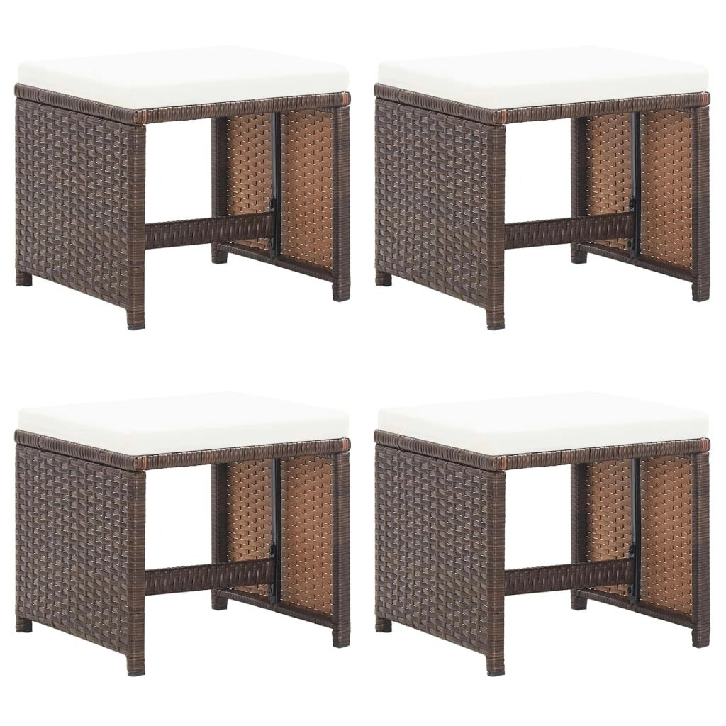 Garden Stools 4 pcs with Cushions Poly Rattan Brown 316778