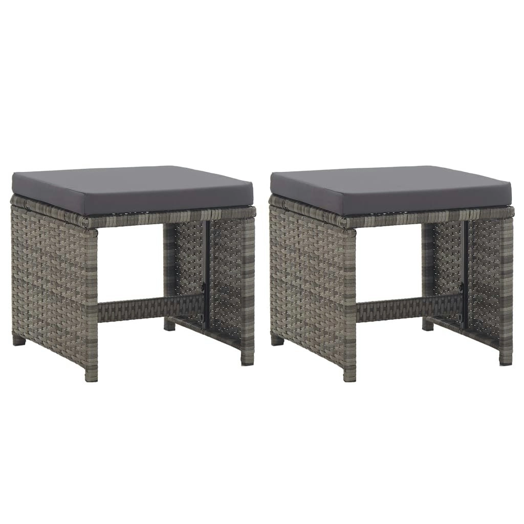 Garden Stools 2 pcs with Cushions Poly Rattan Anthracite 46419