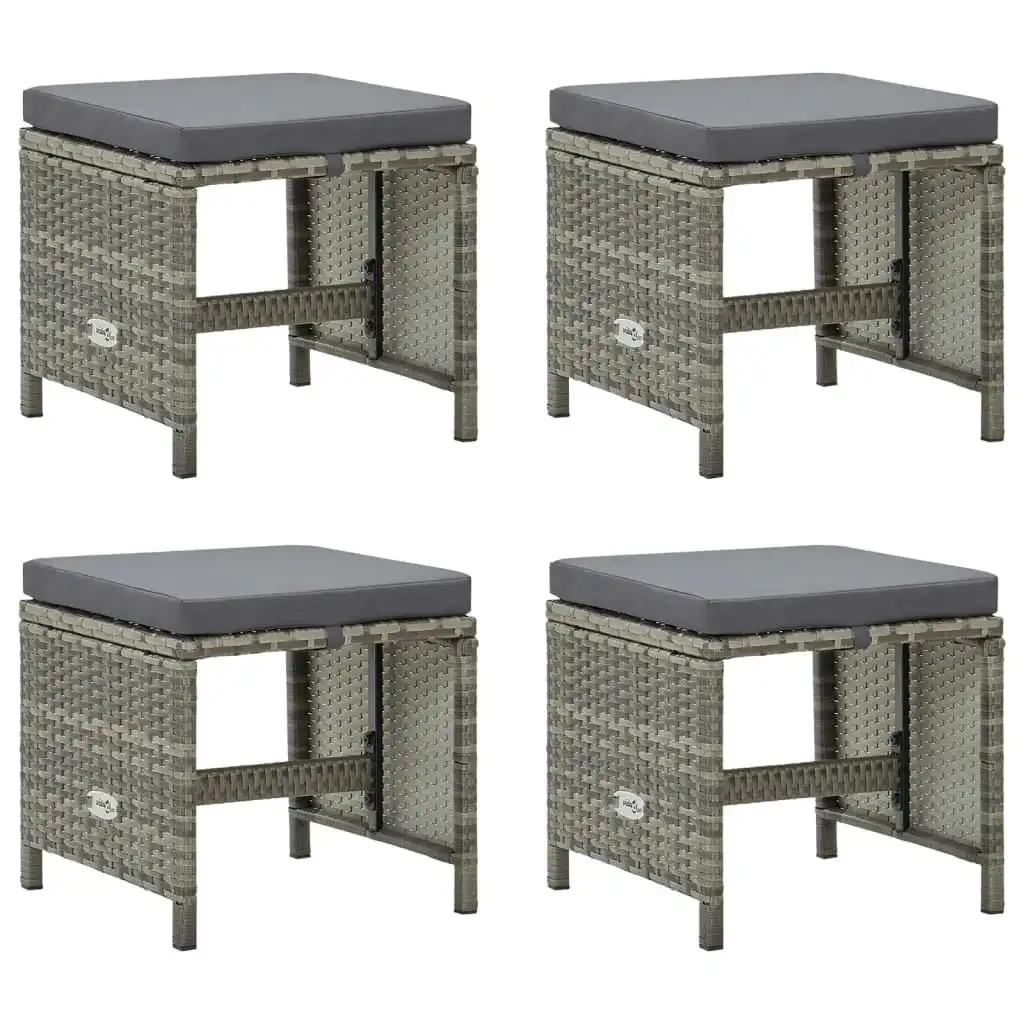 Garden Stools 4 pcs with Cushions Poly Rattan Grey 316750