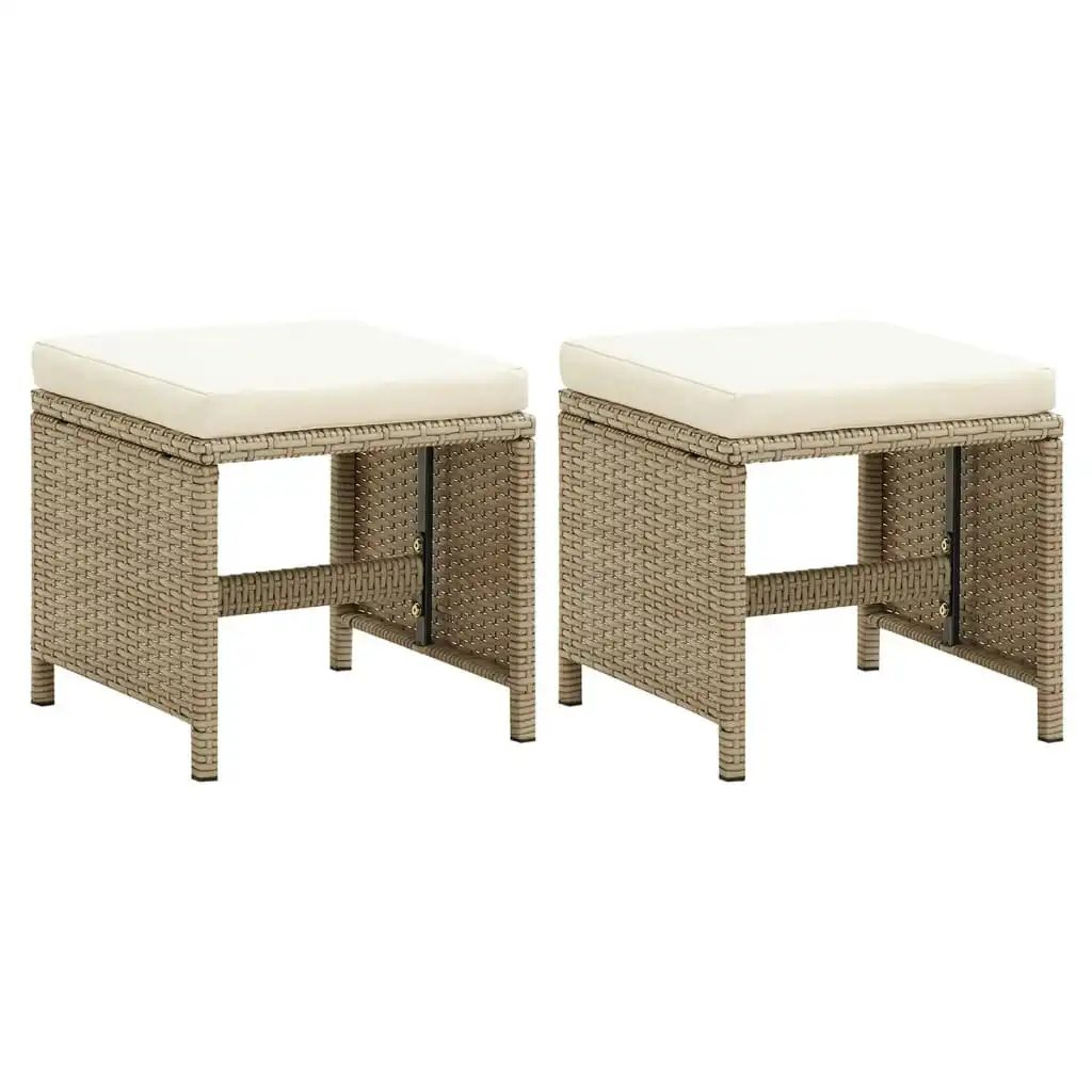 Garden Stools 2 pcs with Cushions Poly Rattan Beige 46418