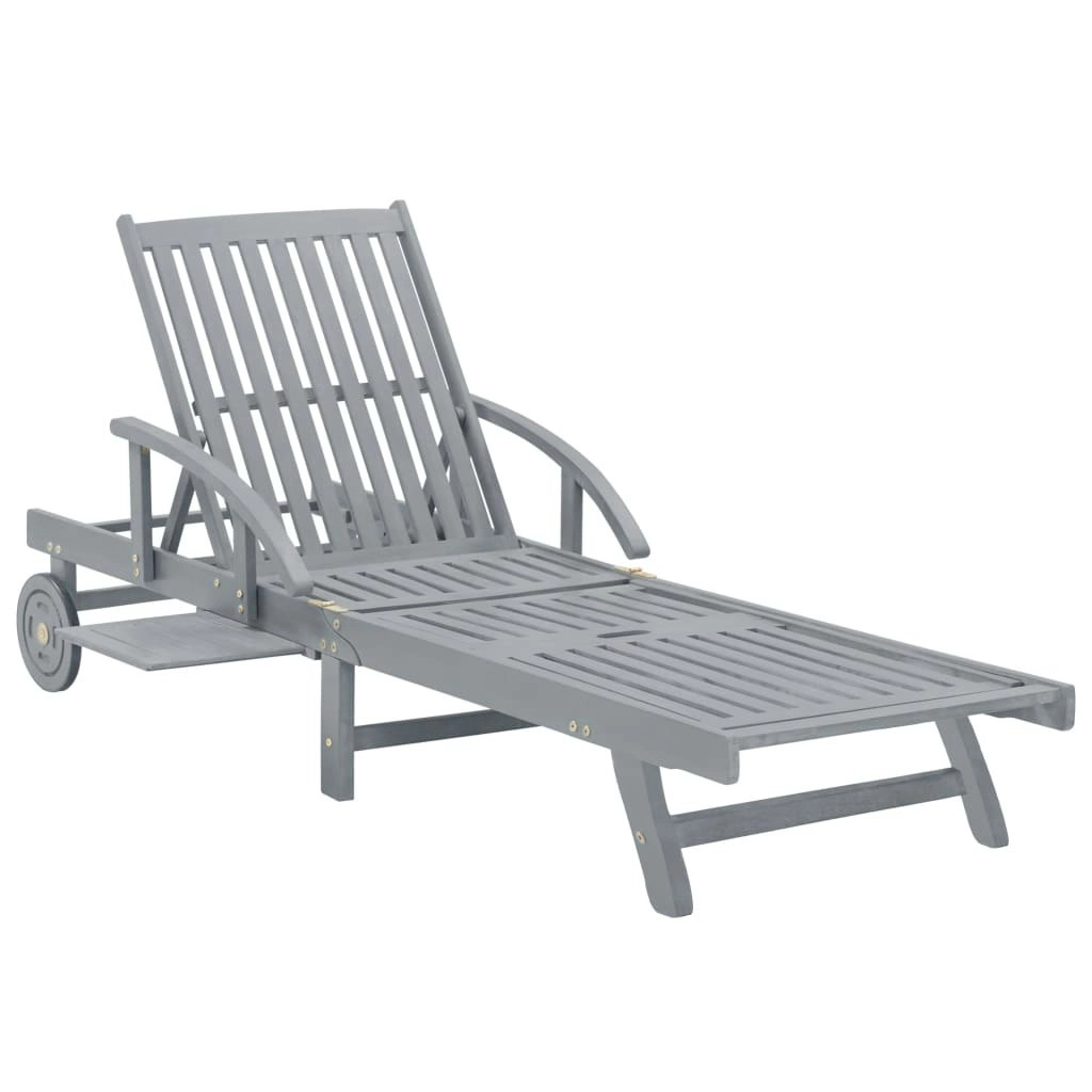 Garden Sun Lounger Grey Solid Acacia Wood 45939