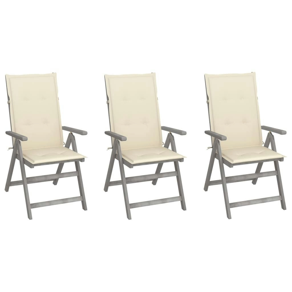 Garden Reclining Chairs 3 pcs with Cushions Solid Acacia Wood 3064730