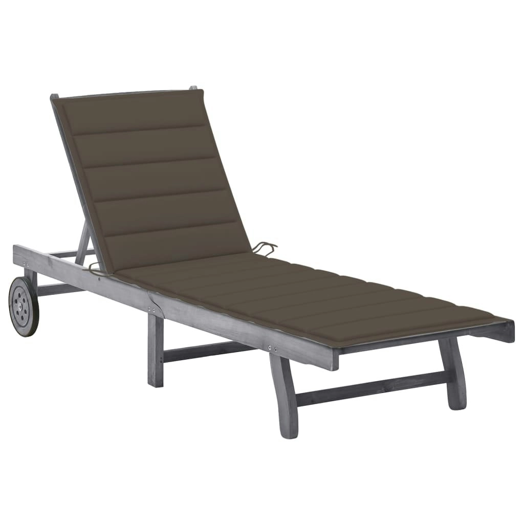 Garden Sun Lounger with Cushion Grey Solid Acacia Wood 3061367