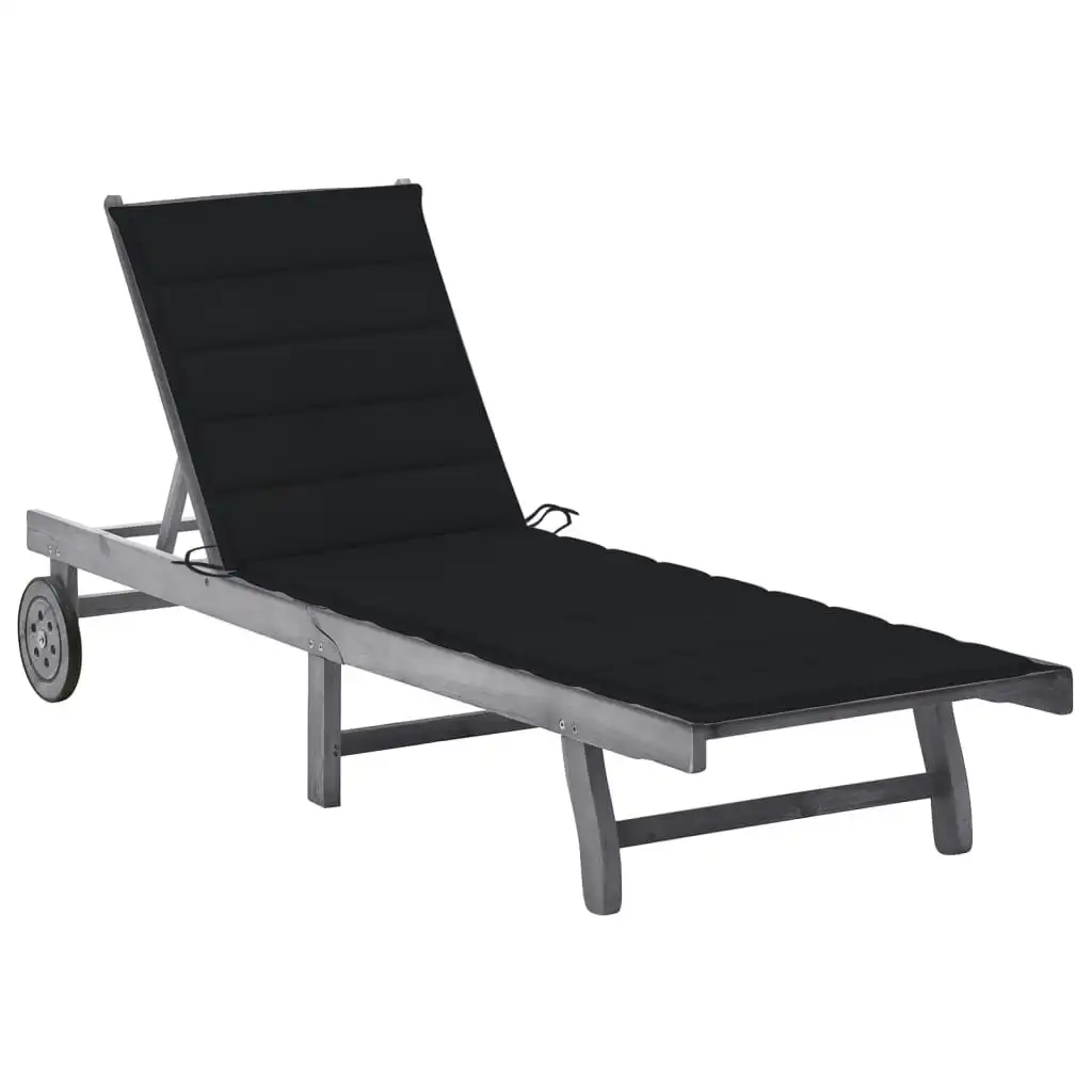 Garden Sun Lounger with Cushion Grey Solid Acacia Wood 3061366