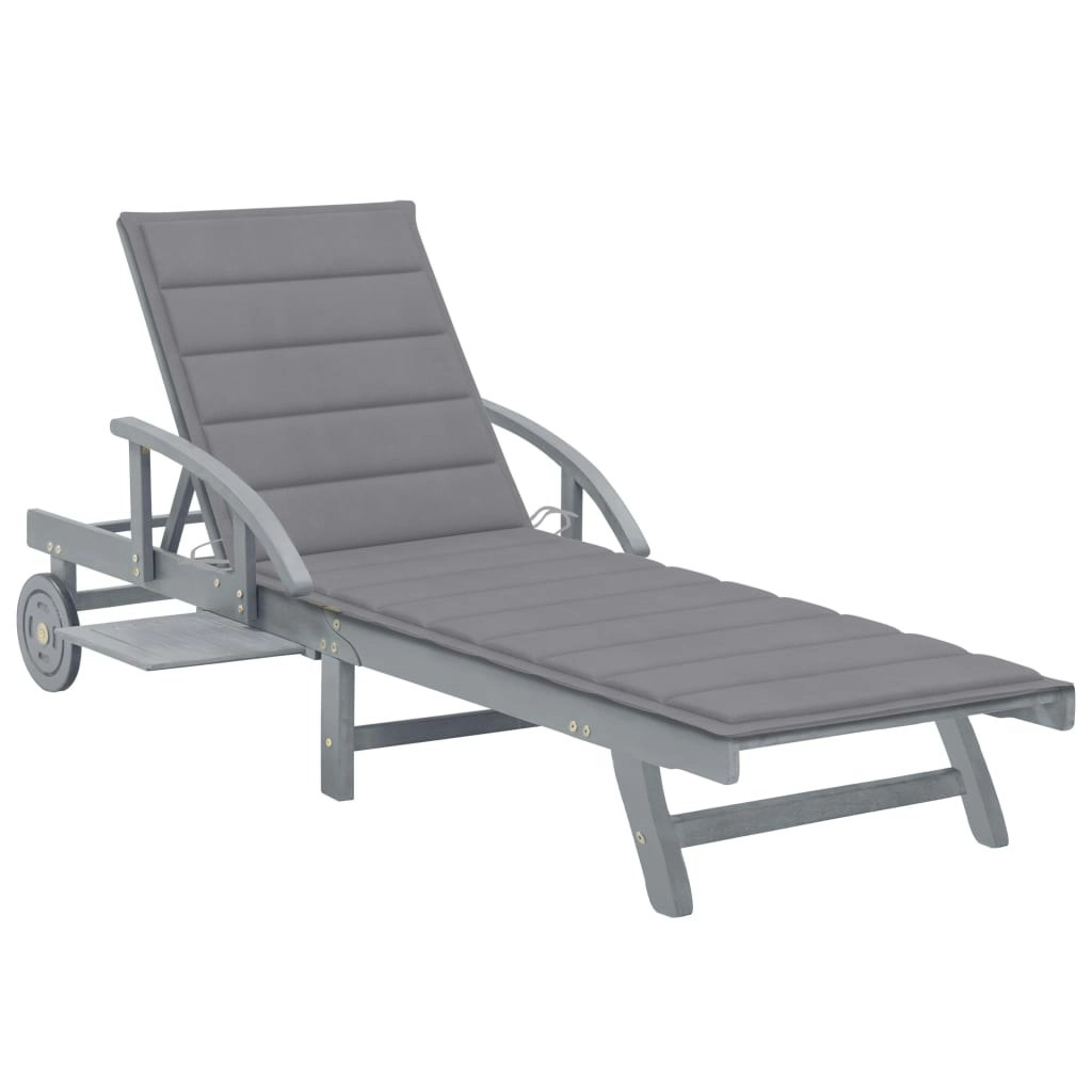 Garden Sun Lounger with Cushion Solid Acacia Wood 3061330