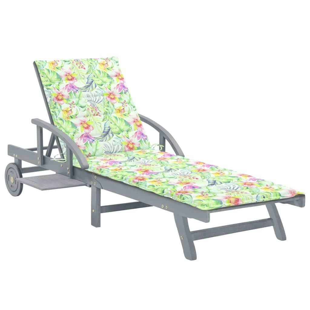 Garden Sun Lounger with Cushion Solid Acacia Wood 3061341