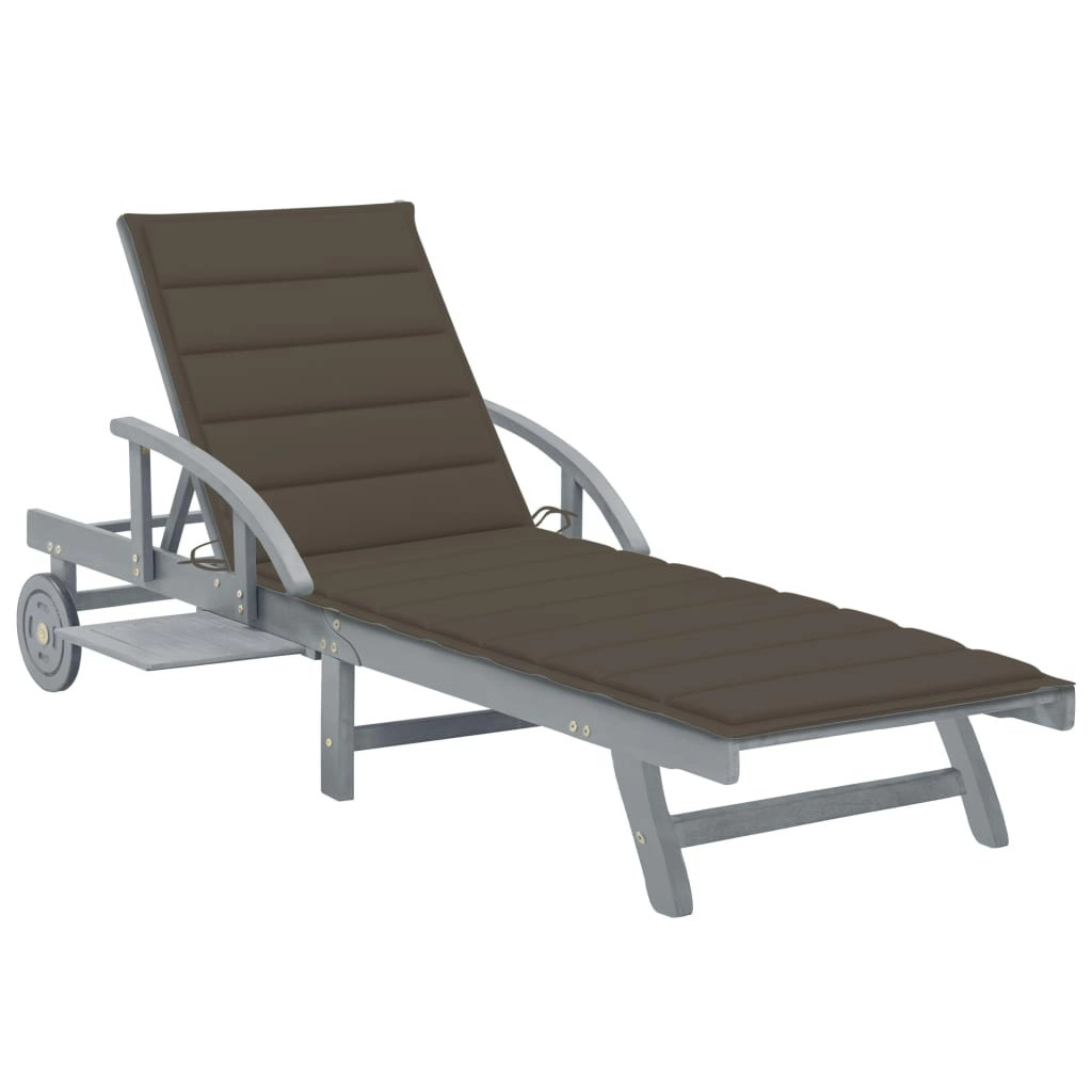 Garden Sun Lounger with Cushion Solid Acacia Wood 3061337