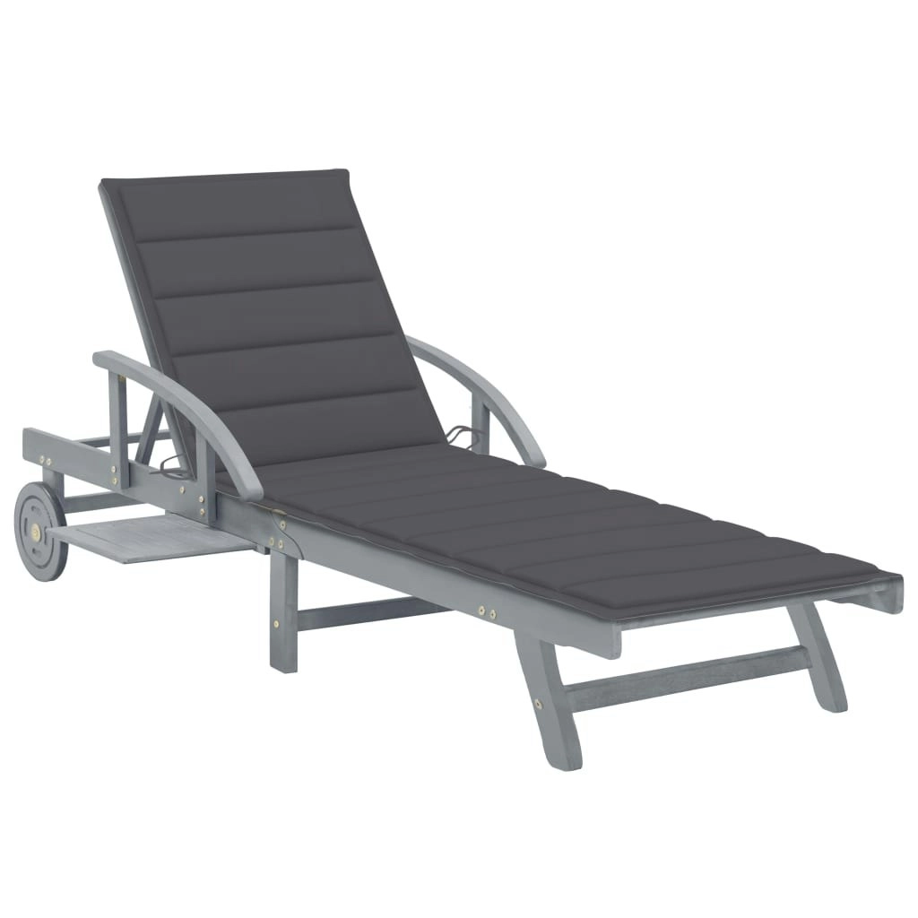 Garden Sun Lounger with Cushion Solid Acacia Wood 3061329