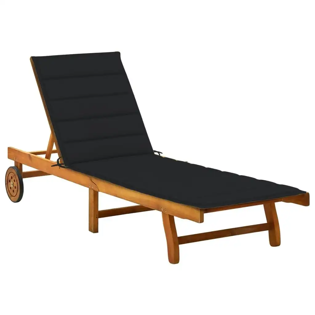 Garden Sun Lounger with Cushion Solid Acacia Wood 3061351