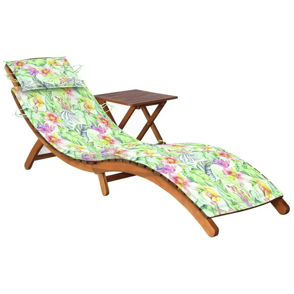 Garden Sun Lounger with Table and Cushion Solid Acacia Wood 3061599