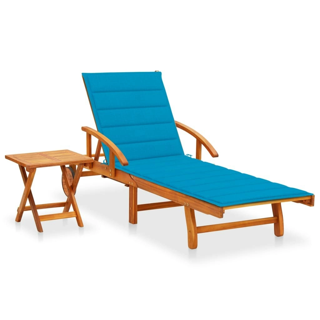 Garden Sun Lounger with Table and Cushion Solid Wood Acacia 3061621