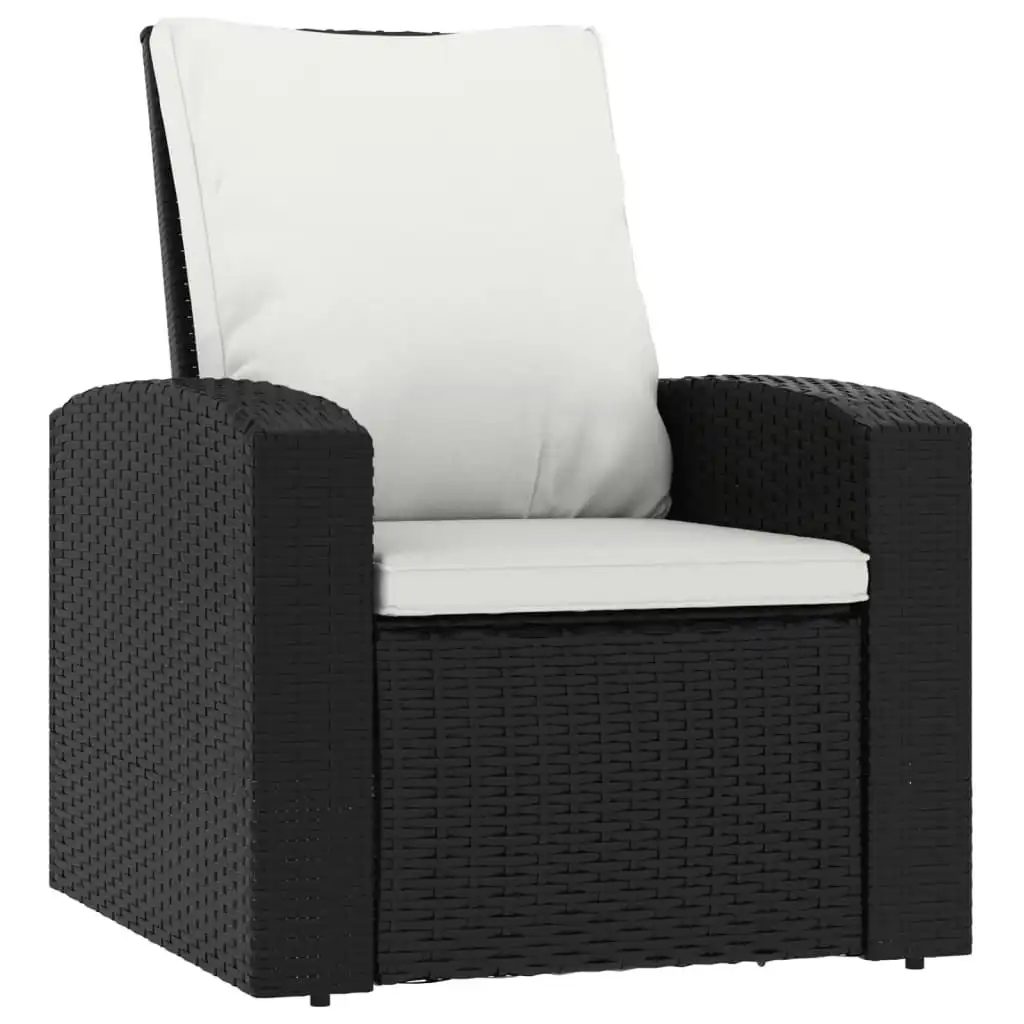 Garden Reclining Chair with Cushions Black Poly Rattan 364105