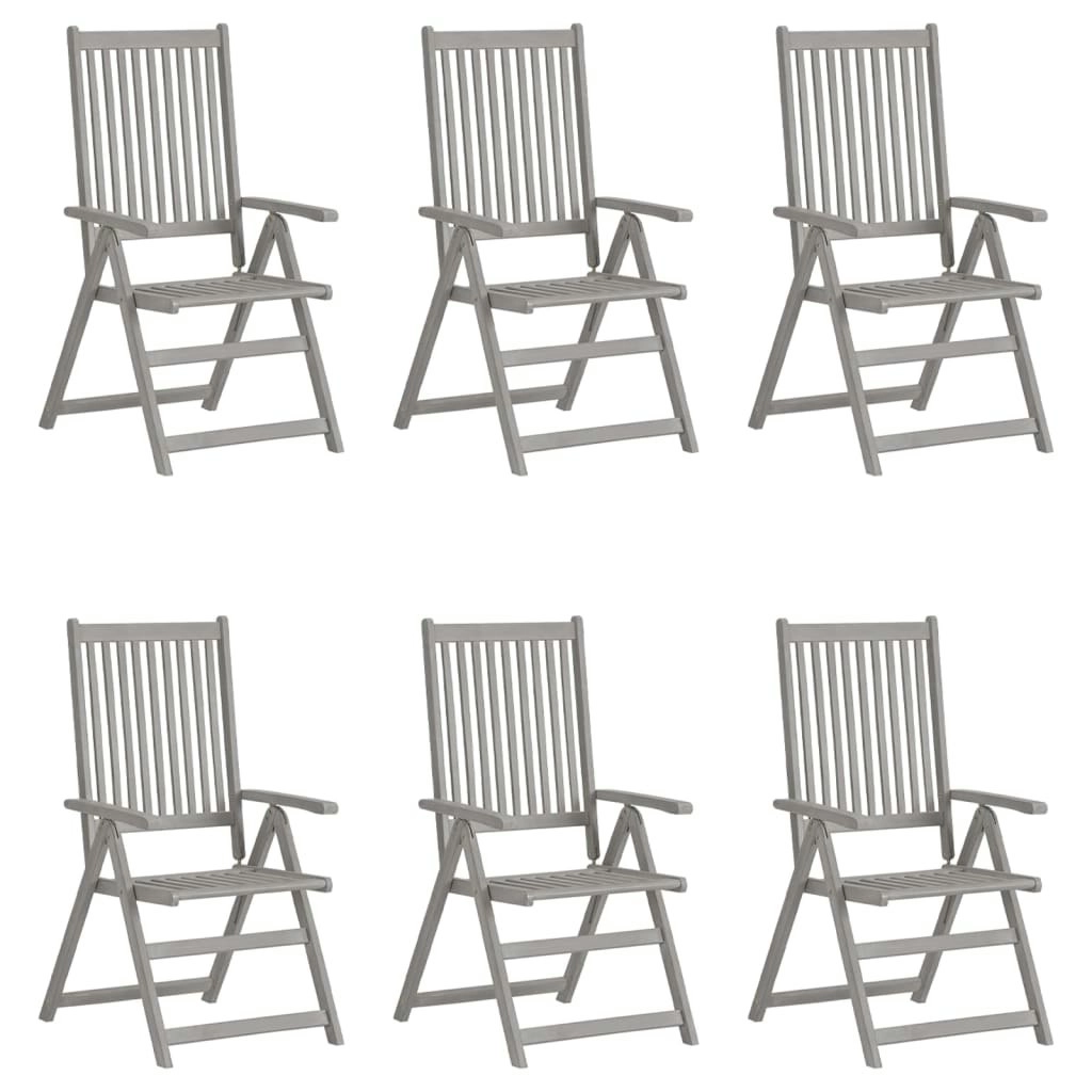 Garden Reclining Chairs 6 pcs Grey Solid Wood Acacia 3065518