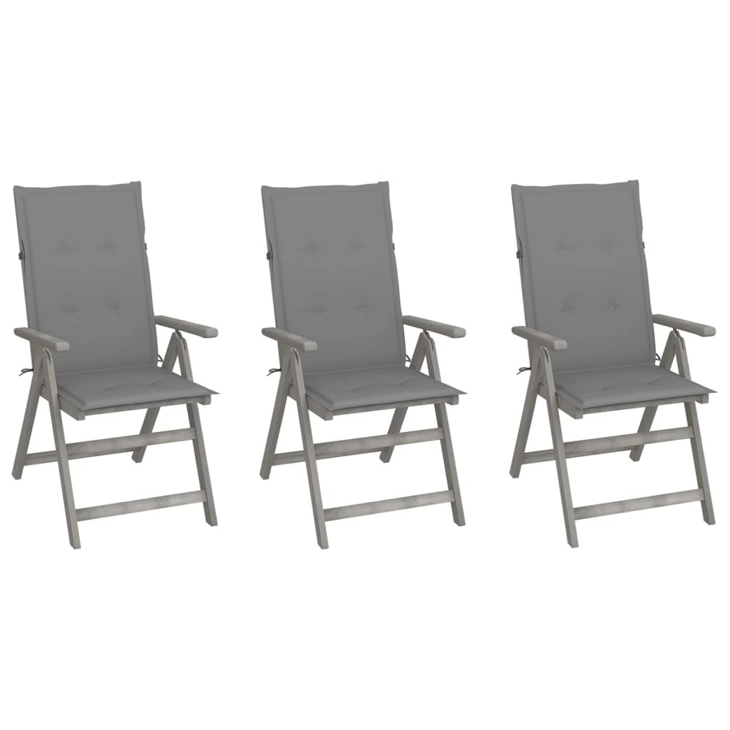 Garden Reclining Chairs 3 pcs with Cushions Solid Acacia Wood 3064729