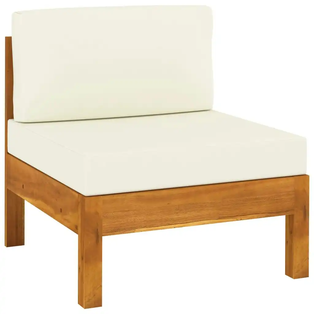 Middle Sofa with Cream White Cushions Solid Acacia Wood 310646