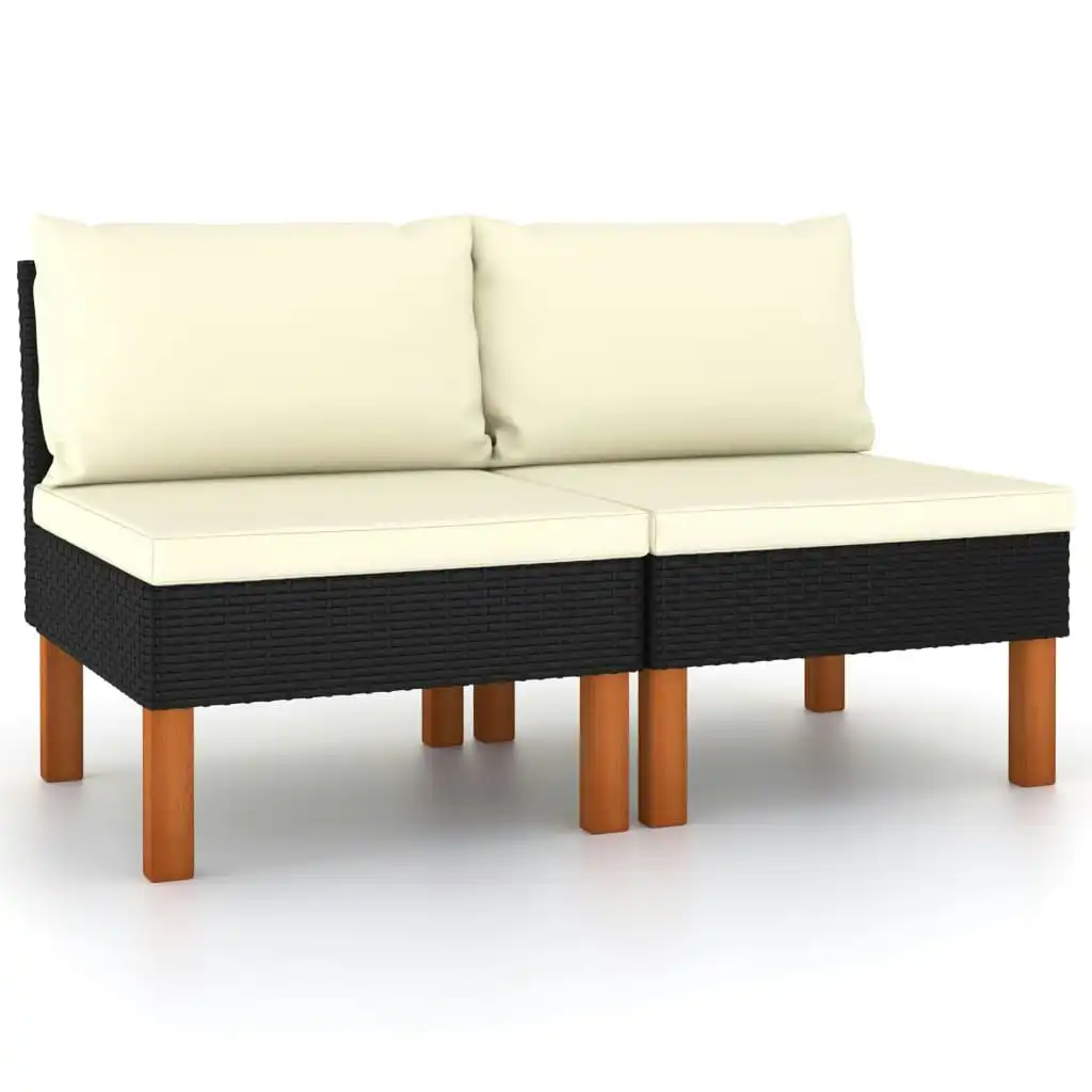 Middle Sofas 2 pcs Poly Rattan and Solid Eucalyptus Wood 315765