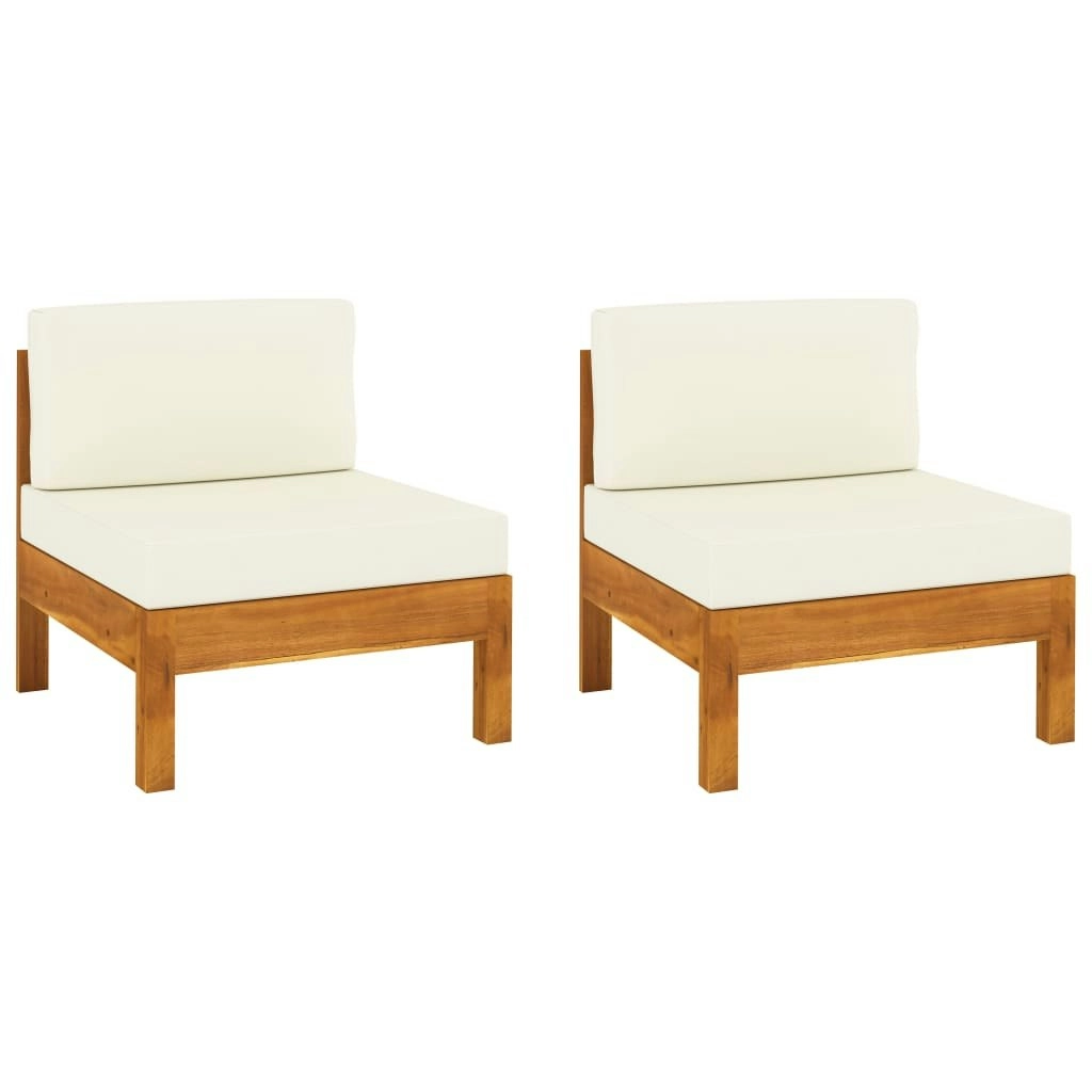 Middle Sofas 2 pcs with Cream White Cushions Solid Acacia Wood 310638