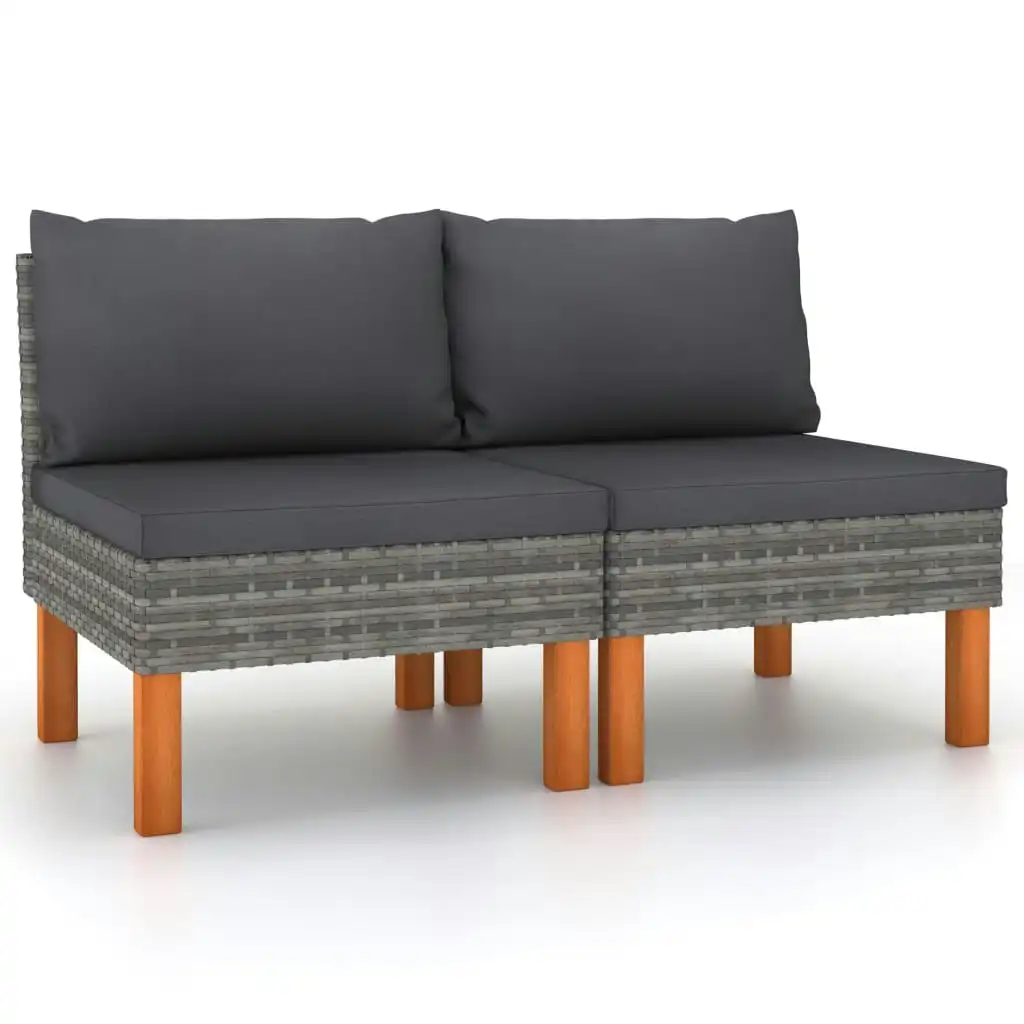 Middle Sofas 2 pcs Poly Rattan and Solid Eucalyptus Wood 315756