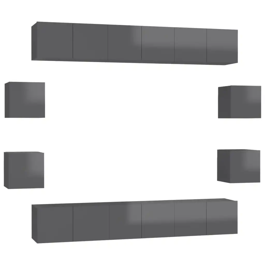 10 Piece TV Cabinet Set High Gloss Grey Engineered Wood 3079487